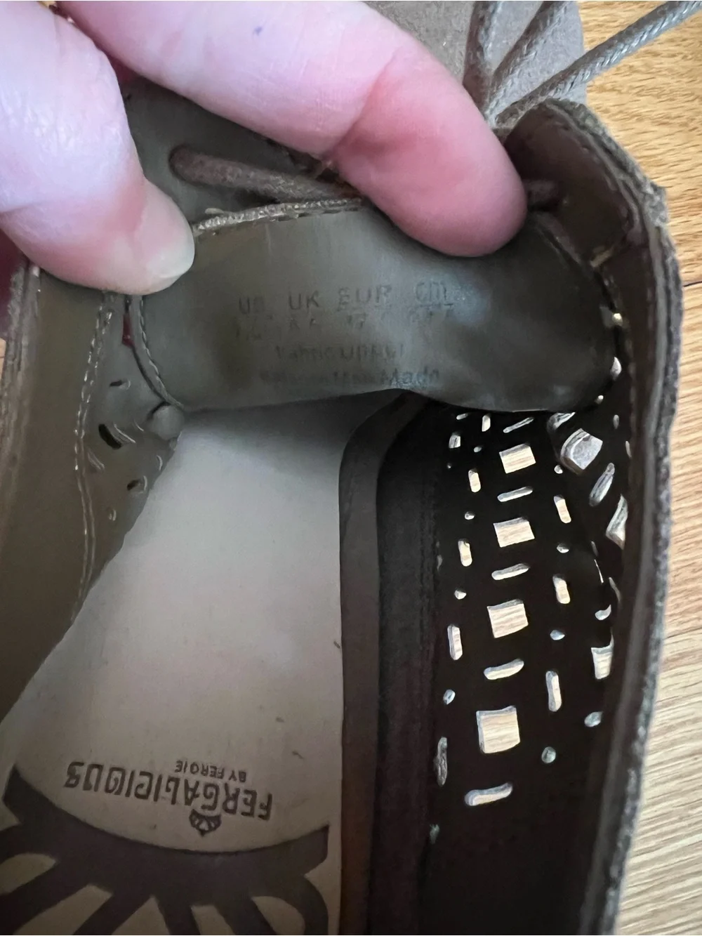 Fergie Taupe Suede Laser-Cut Lace-Up Wedge Booties